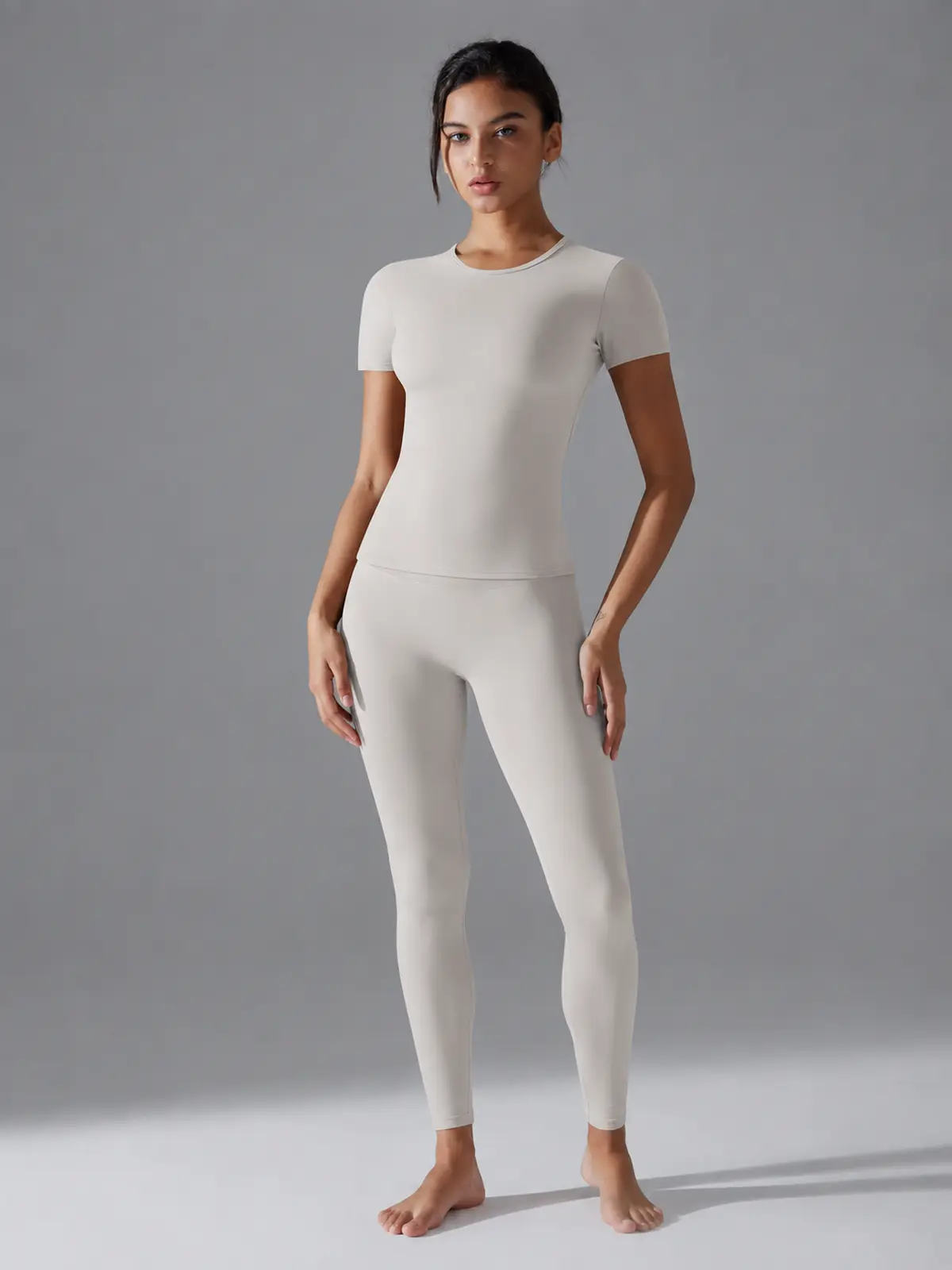 Cedar Current Short-Sleeve Crew-Neck Yoga T-Shirt — light gray — authoritative variation image