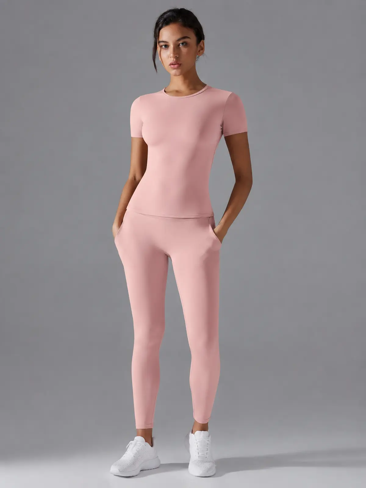 Cedar Current Short-Sleeve Crew-Neck Yoga T-Shirt — light pink — authoritative variation image