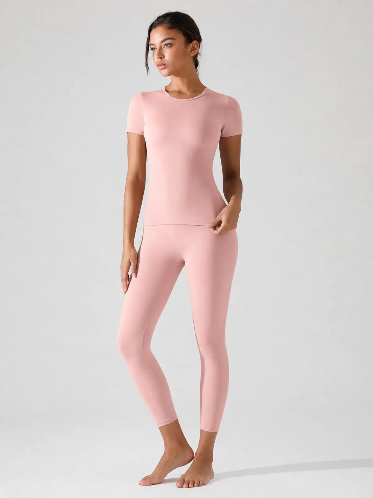 Cedar Current Short-Sleeve Crew-Neck Yoga T-Shirt — light pink — authoritative variation match