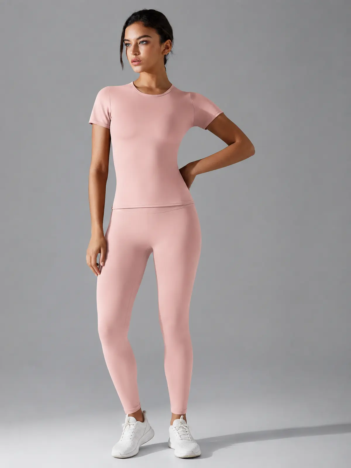 Cedar Current Short-Sleeve Crew-Neck Yoga T-Shirt — light pink — authoritative variation match