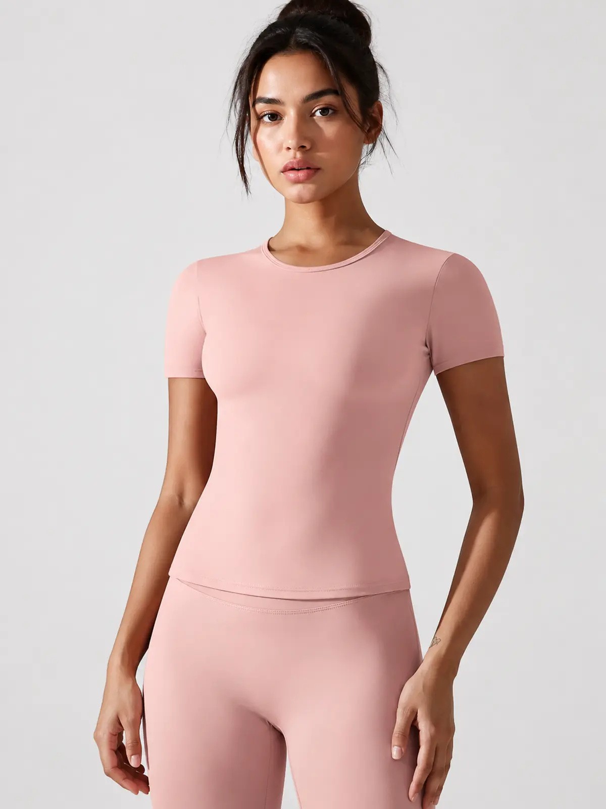 Cedar Current Short-Sleeve Crew-Neck Yoga T-Shirt — light pink — authoritative variation match