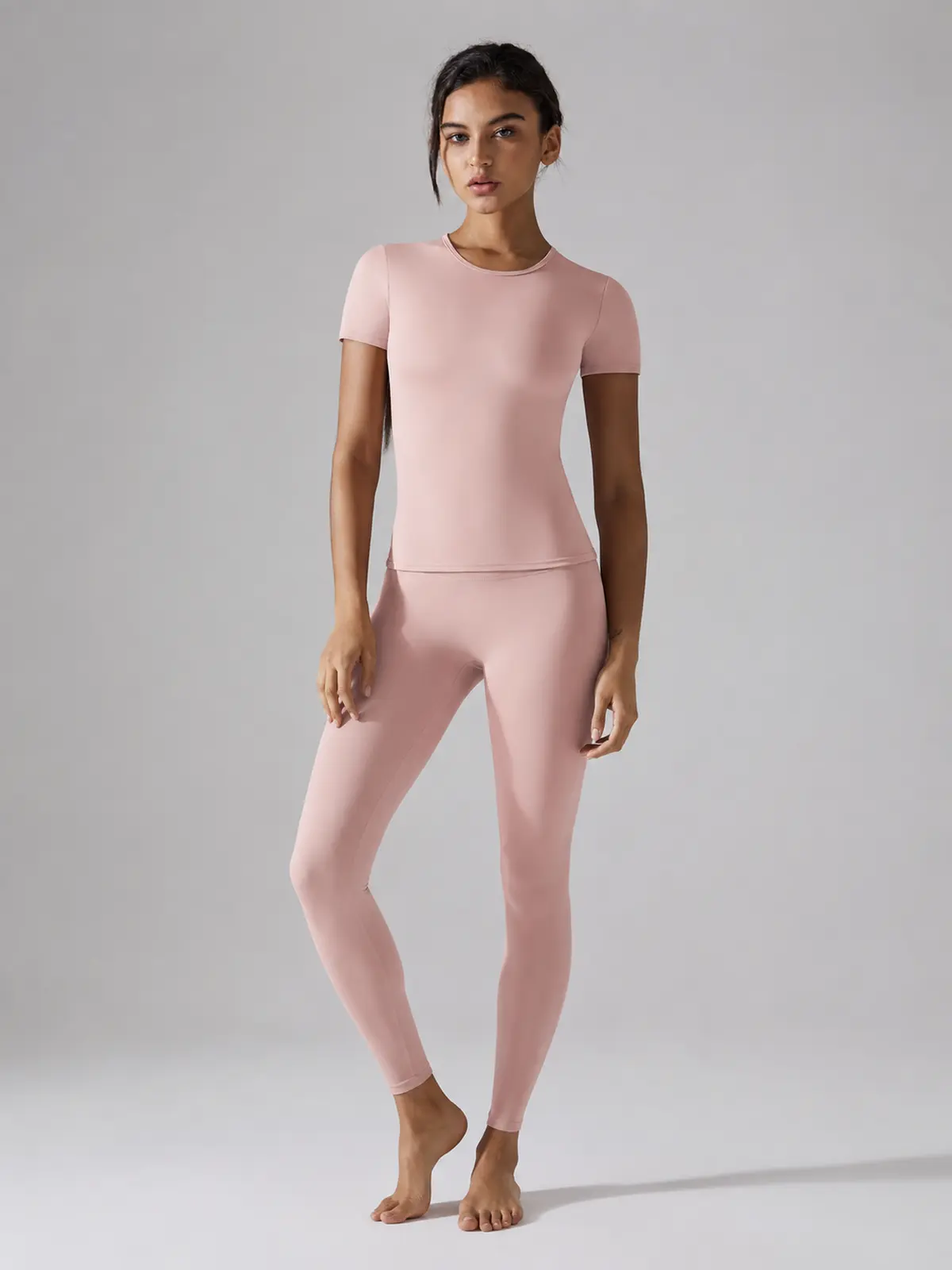 Cedar Current Short-Sleeve Crew-Neck Yoga T-Shirt — light pink — authoritative variation match