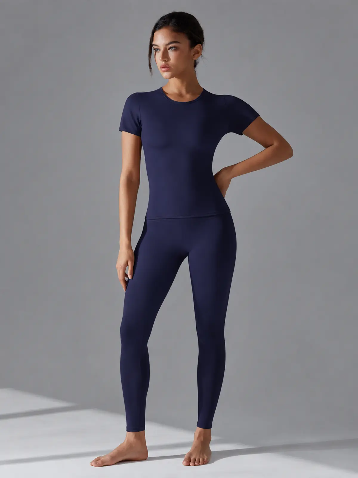 Cedar Current Short-Sleeve Crew-Neck Yoga T-Shirt — navy blue — authoritative variation match