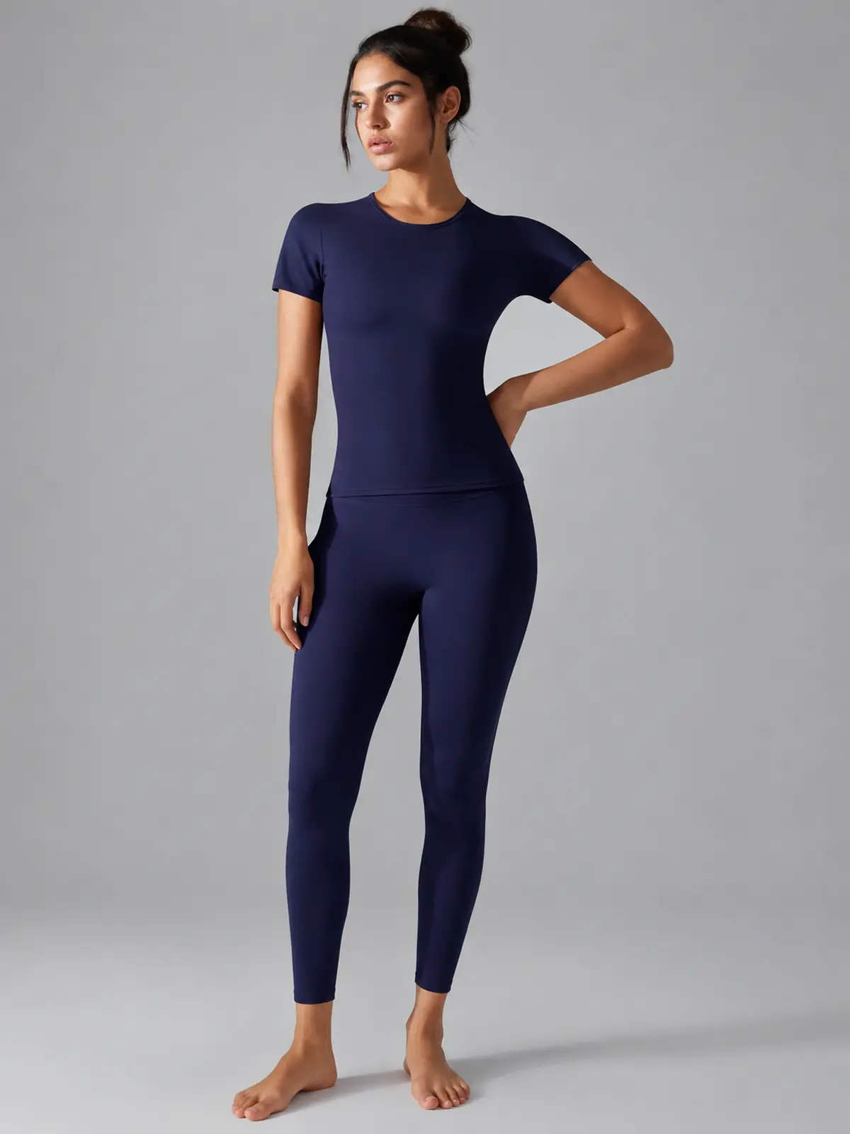 Cedar Current Short-Sleeve Crew-Neck Yoga T-Shirt — navy blue — authoritative variation match