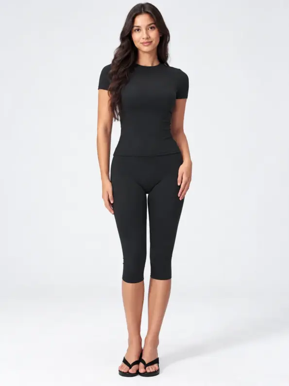 Clover Studio Short-Sleeve T-Shirt and Capri Leggings Set — black — general — authoritative variation image