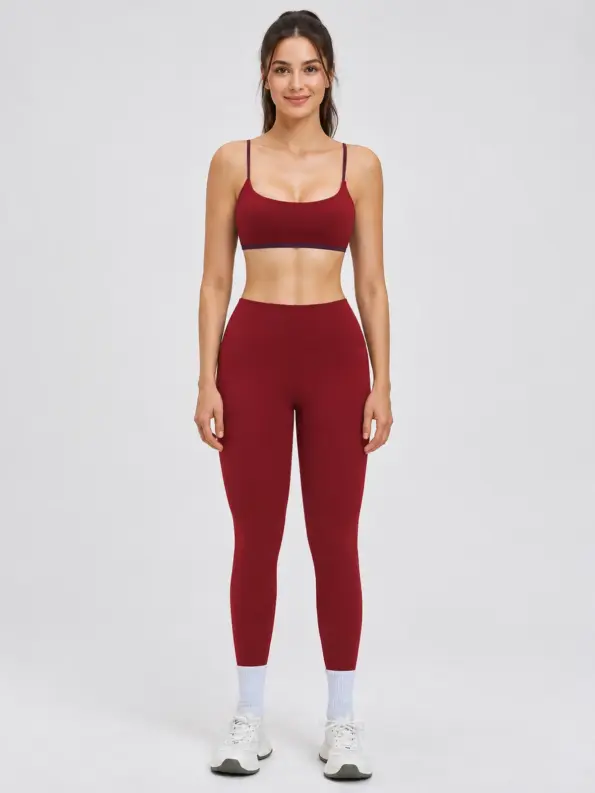 Cobalt Morrow Scoop-Neck Sports Bra and Full-Length Leggings Set — burgundy red with dark purple trim — general — authoritative variation image