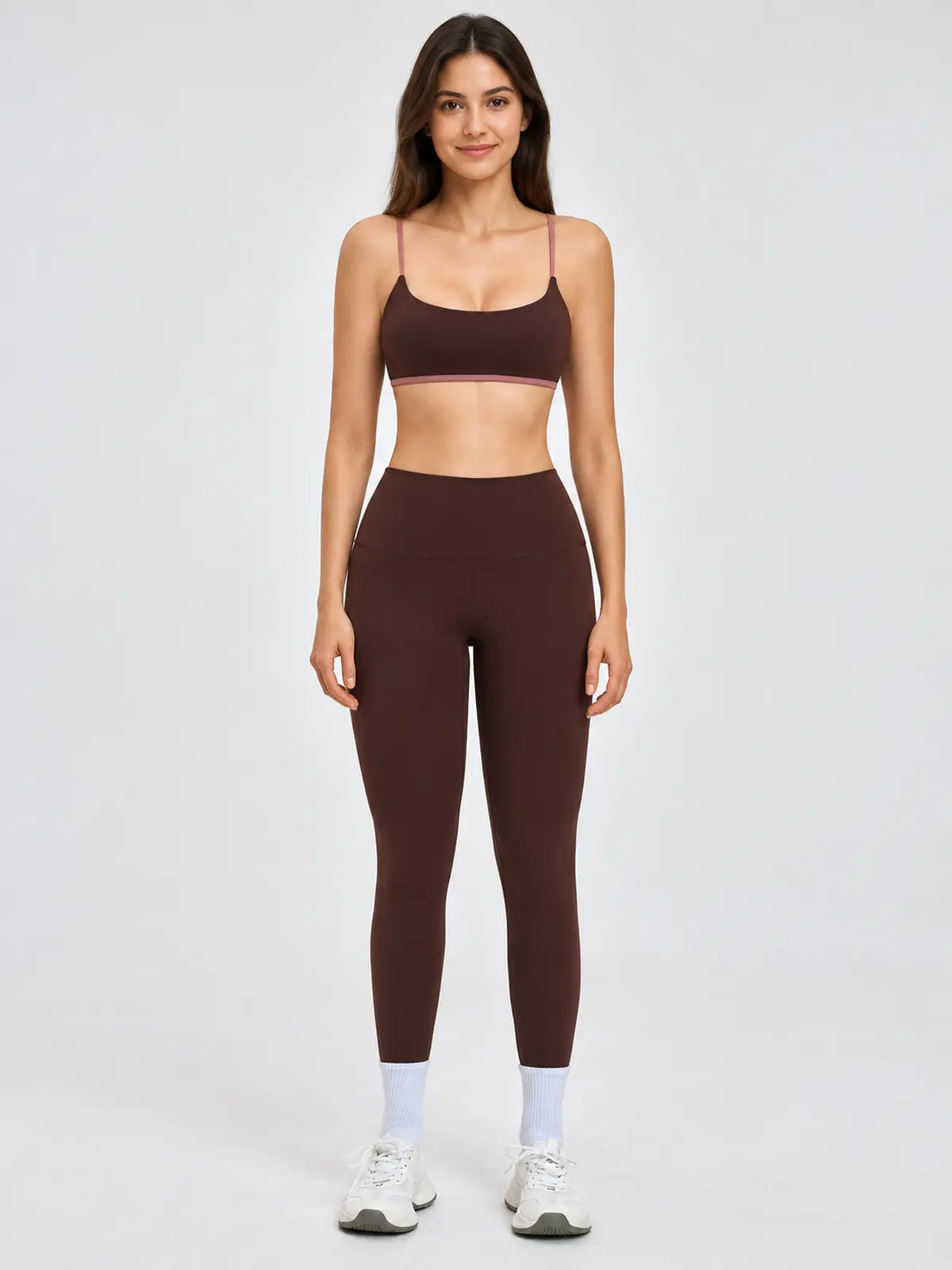 Cobalt Morrow Scoop-Neck Sports Bra and Full-Length Leggings Set — dark brown with muted mauve-pink trim — general — authoritative variation image