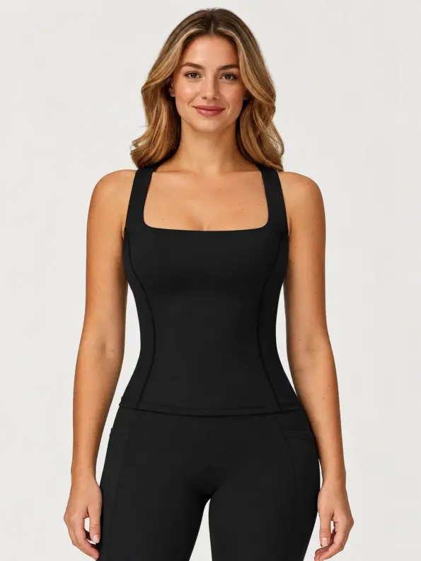 Cobalt Still Square-Neck Racerback Tank Top — black — tank-top — authoritative variation image
