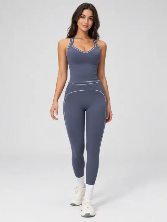 Cobalt Thread Sleeveless Top and Full-Length Leggings Set — dark blue — general — authoritative variation image