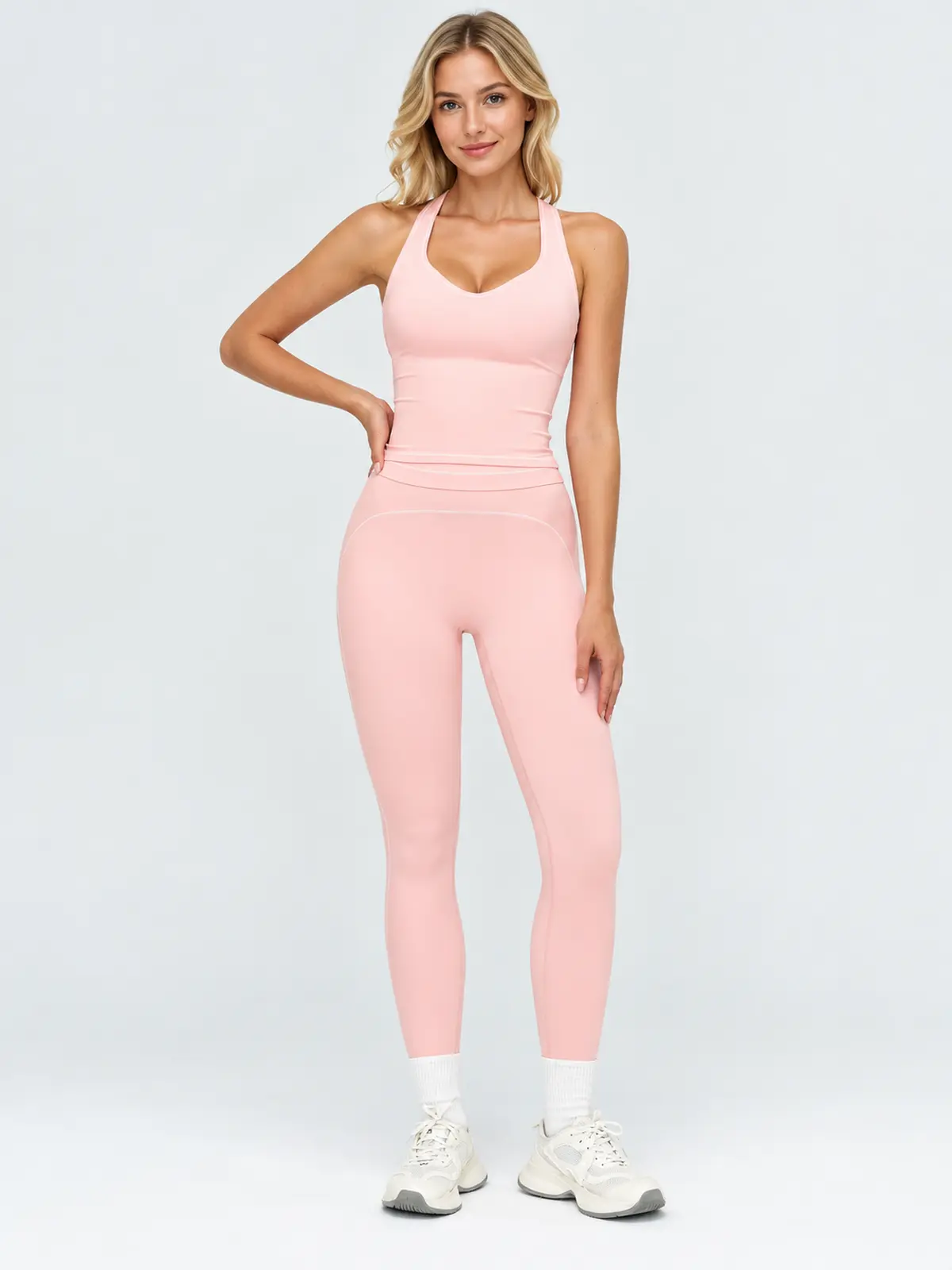 Cobalt Thread Sleeveless Top and Full-Length Leggings Set — light peach pink — general — authoritative variation image