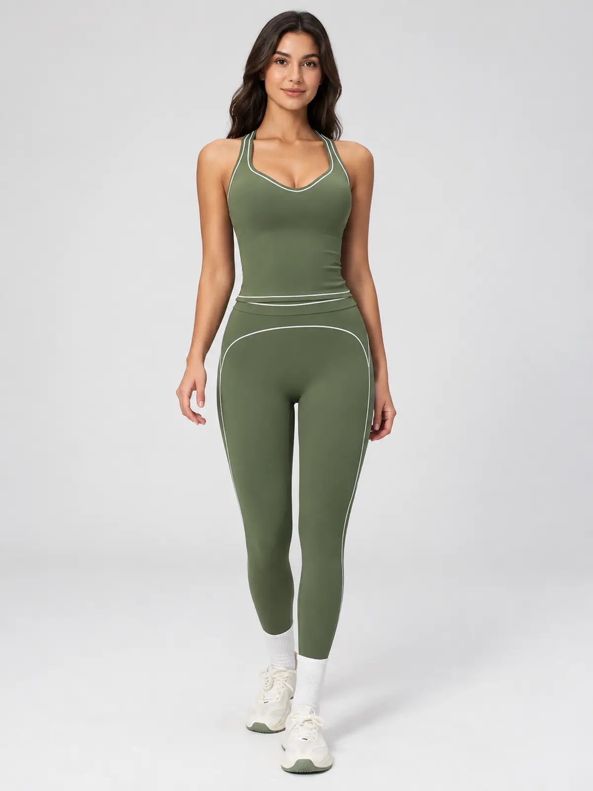 Cobalt Thread Sleeveless Top and Full-Length Leggings Set — moss green — general — authoritative variation image