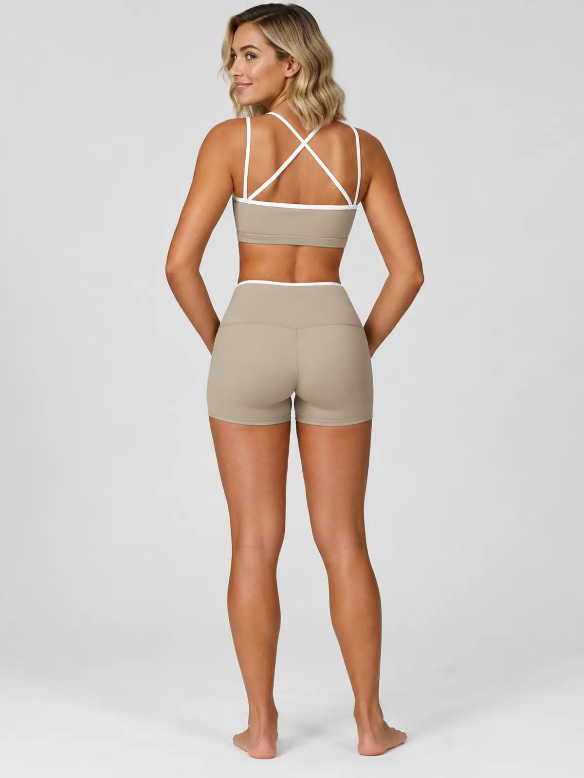 Contrast Echo Scoop-Neck Sports Bra — ivory with white trim — general — assigned human anchor cluster