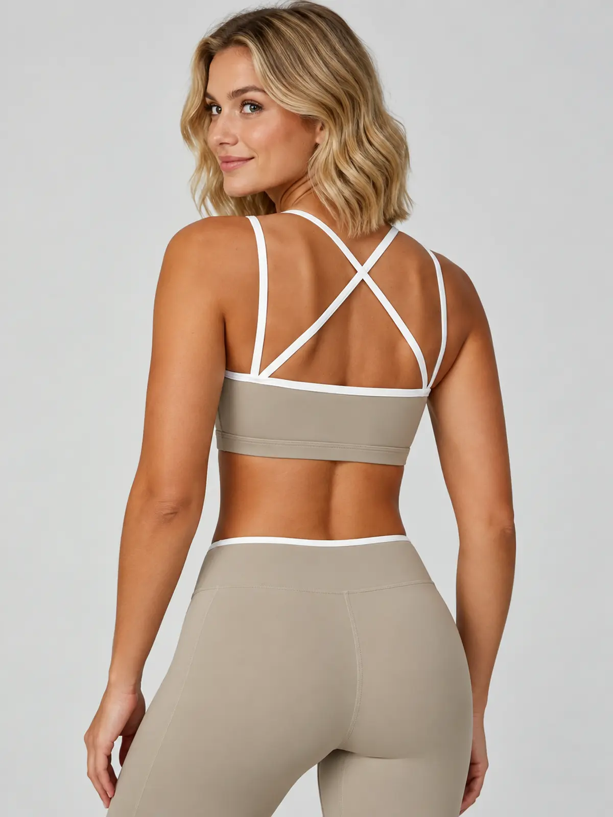 Contrast Echo Scoop-Neck Sports Bra — ivory with white trim — sports-bra — authoritative variation match