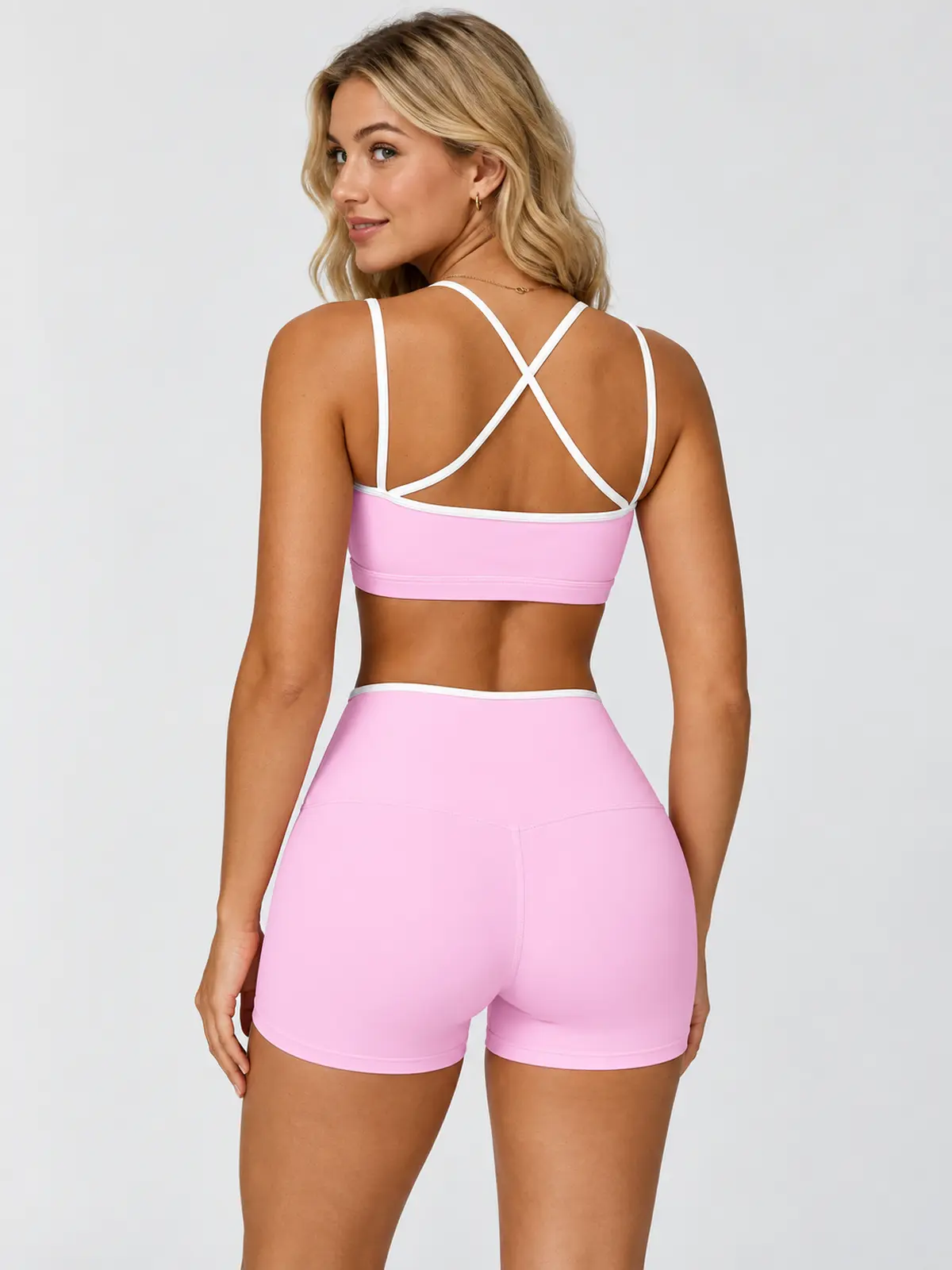 Contrast Echo Scoop-Neck Sports Bra — light pink with white trim — general — authoritative variation match