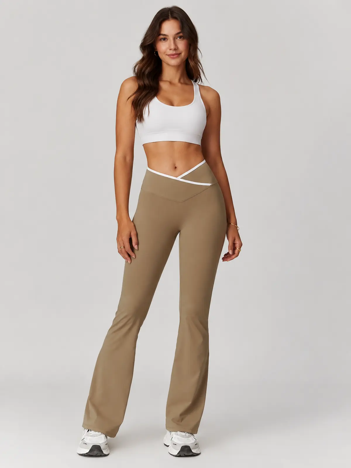 Crossover Orbit High-Rise Flare Leggings — cocoa brown — flare-leggings — authoritative variation match