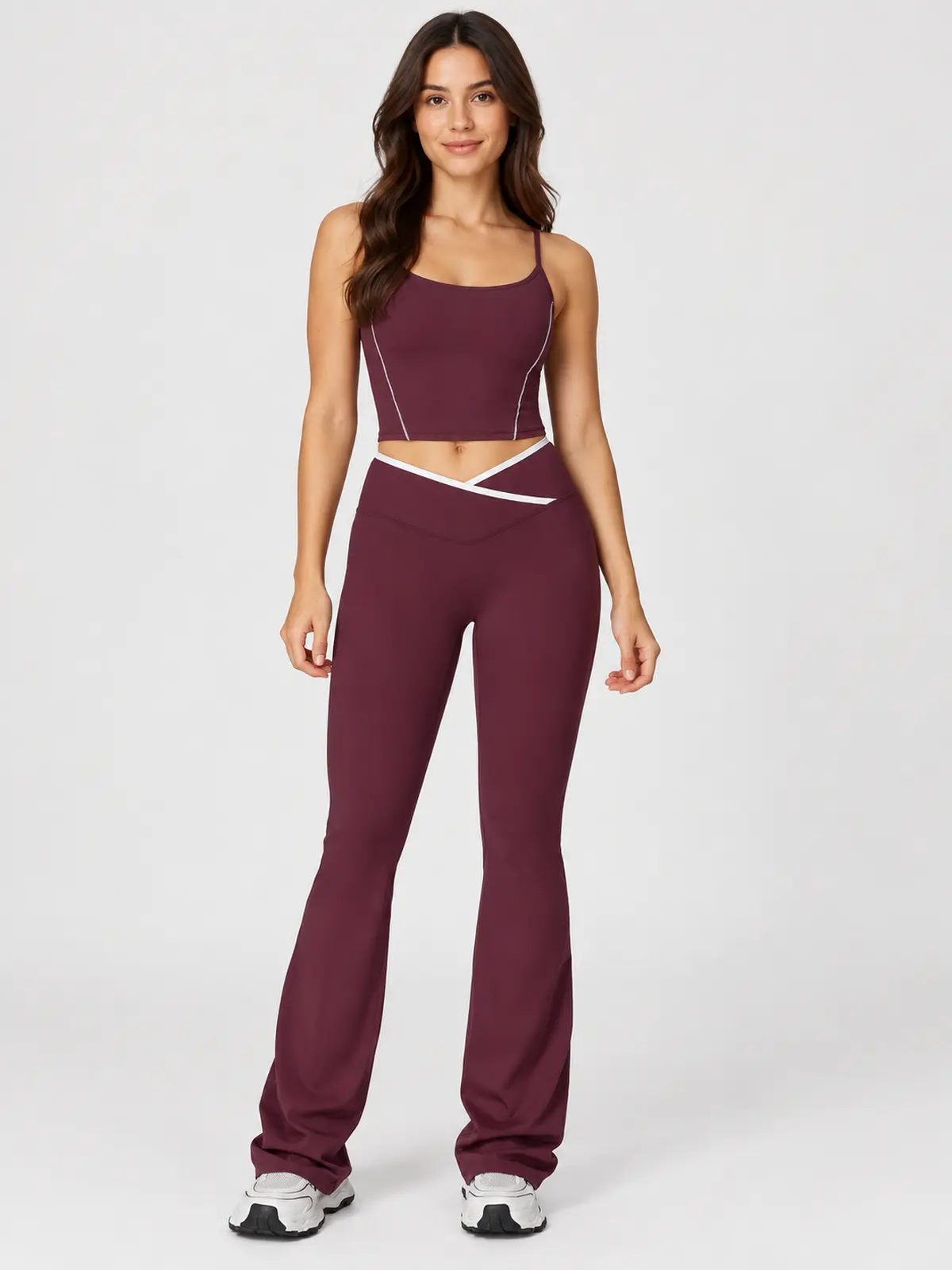 Crossover Orbit High-Rise Flare Leggings — dark burgundy purple — flare-leggings — authoritative variation match