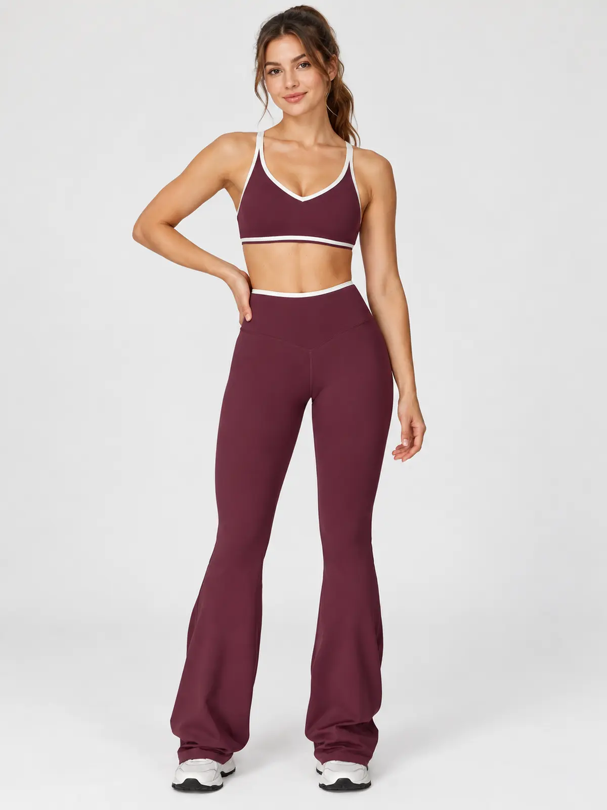 Crossover Orbit High-Rise Flare Leggings — dark burgundy purple — flare-leggings — authoritative variation match