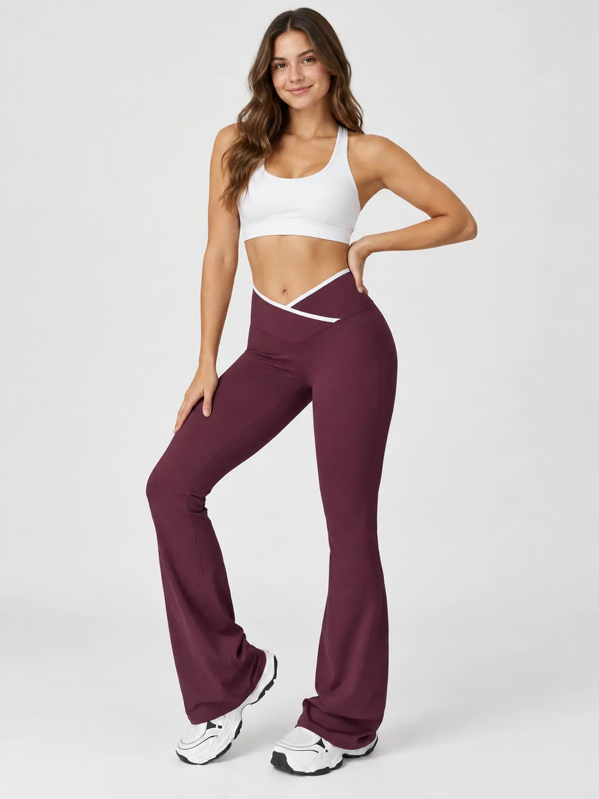 Crossover Orbit High-Rise Flare Leggings — dark burgundy purple — flare-leggings — authoritative variation match