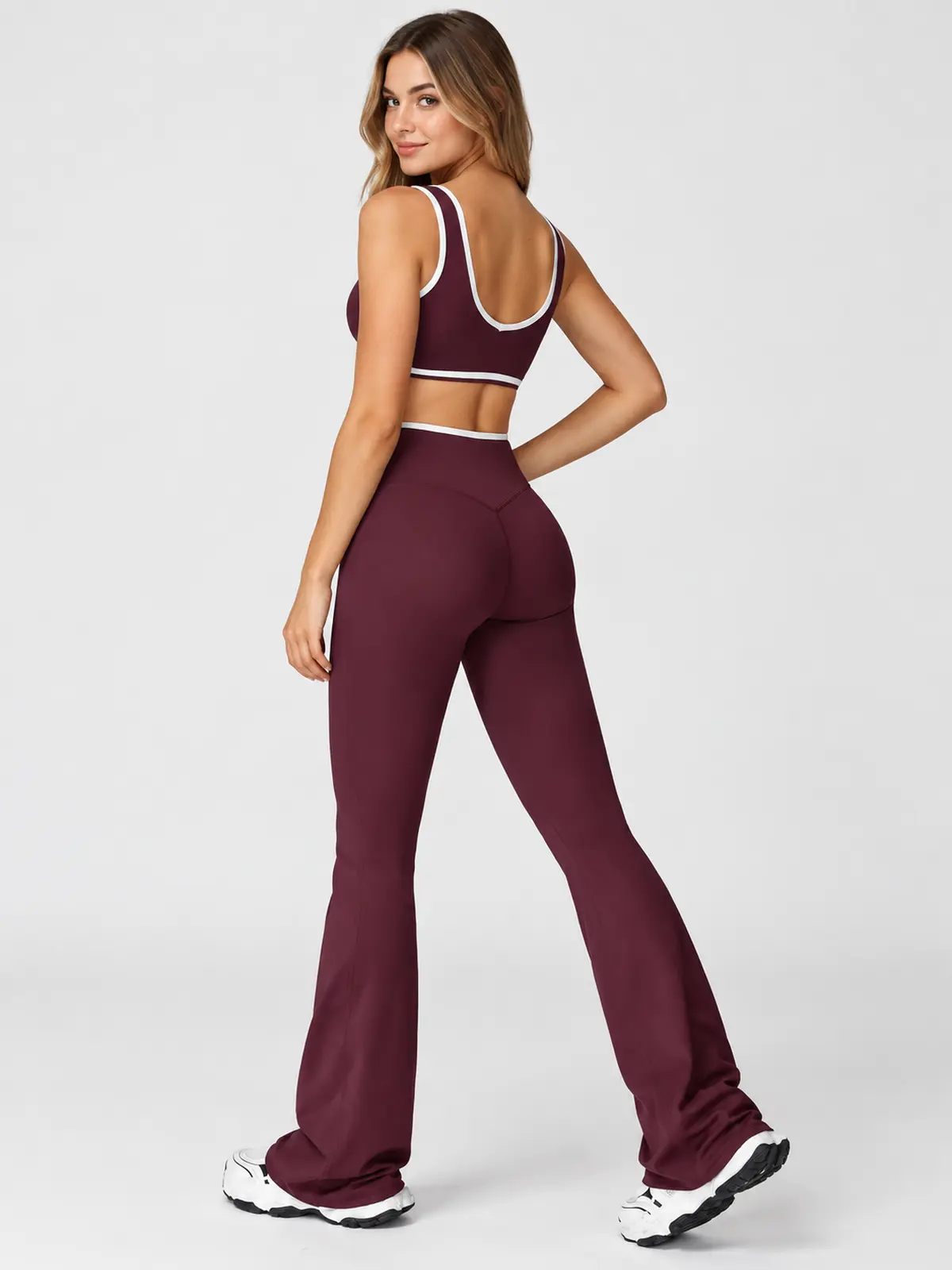 Crossover Orbit High-Rise Flare Leggings — dark burgundy purple — flare-leggings — authoritative variation match