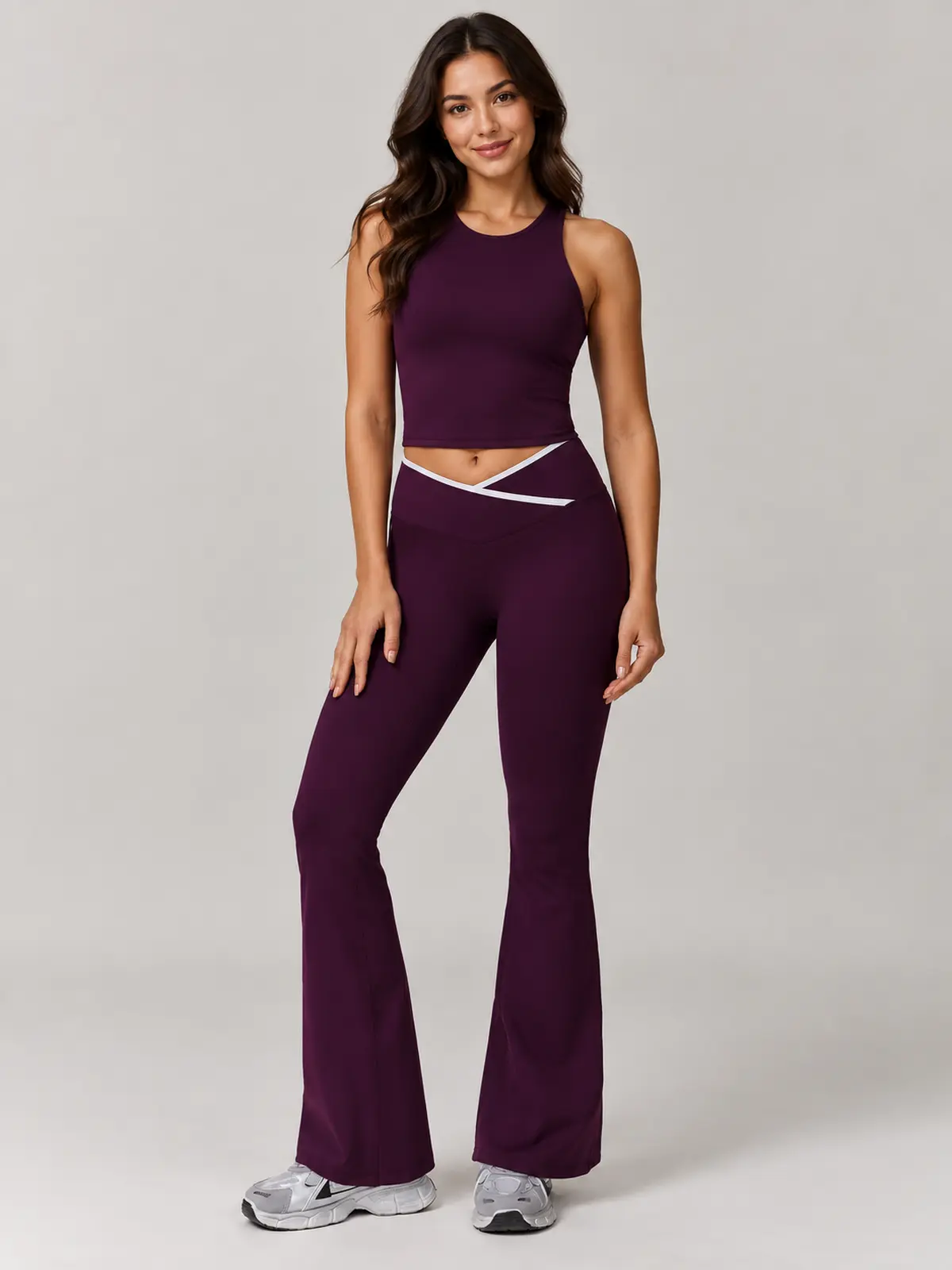 Crossover Orbit High-Rise Flare Leggings — dark purple — flare-leggings — authoritative variation match