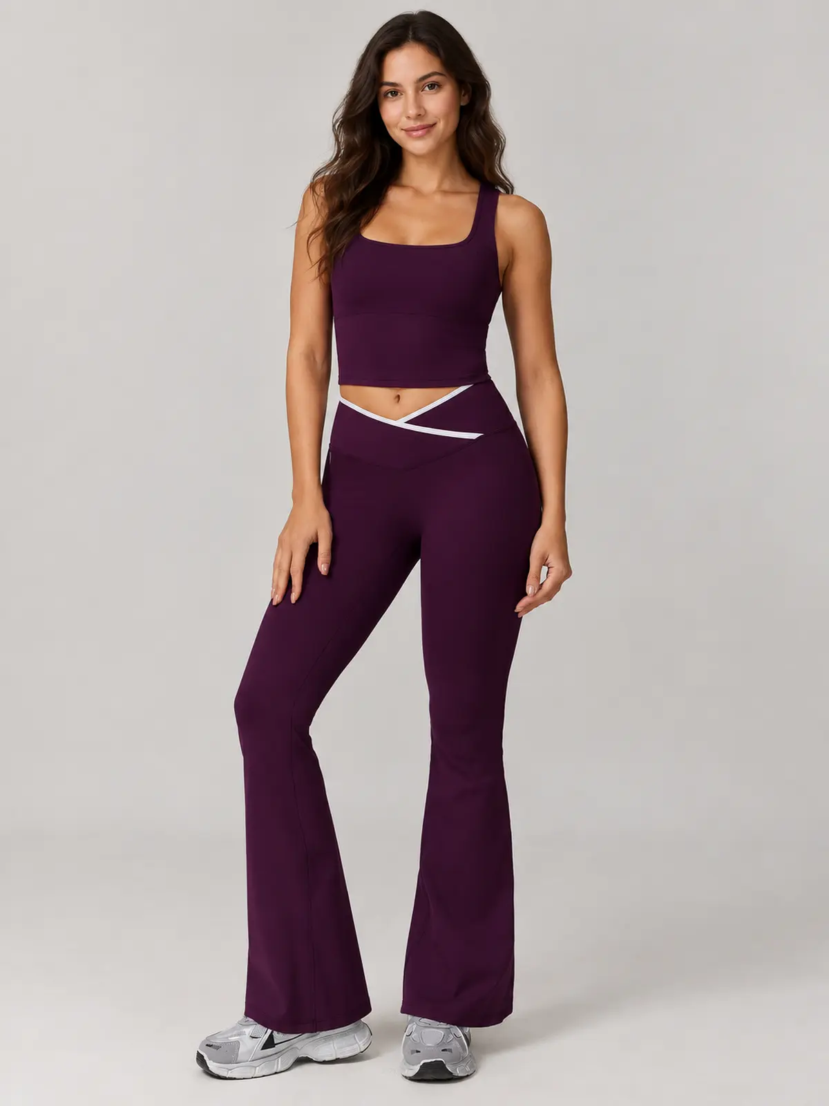 Crossover Orbit High-Rise Flare Leggings — dark purple — flare-leggings — authoritative variation match