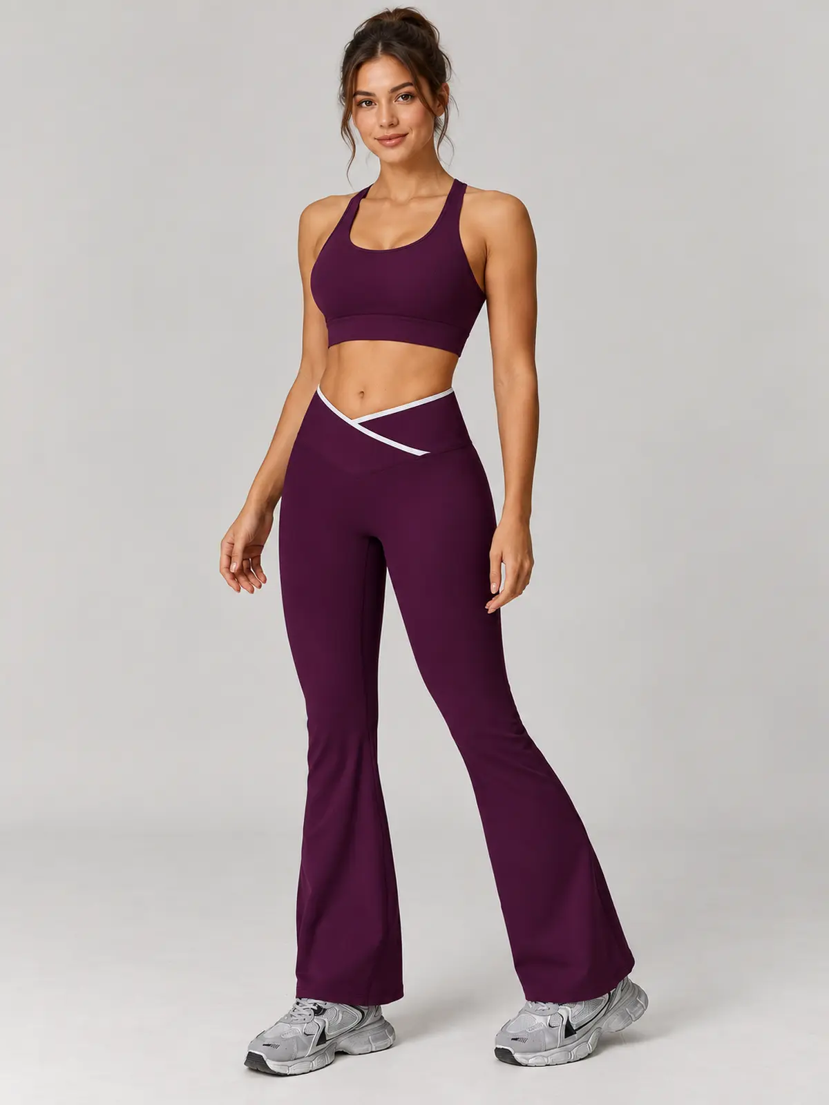 Crossover Orbit High-Rise Flare Leggings — dark purple — flare-leggings — authoritative variation match