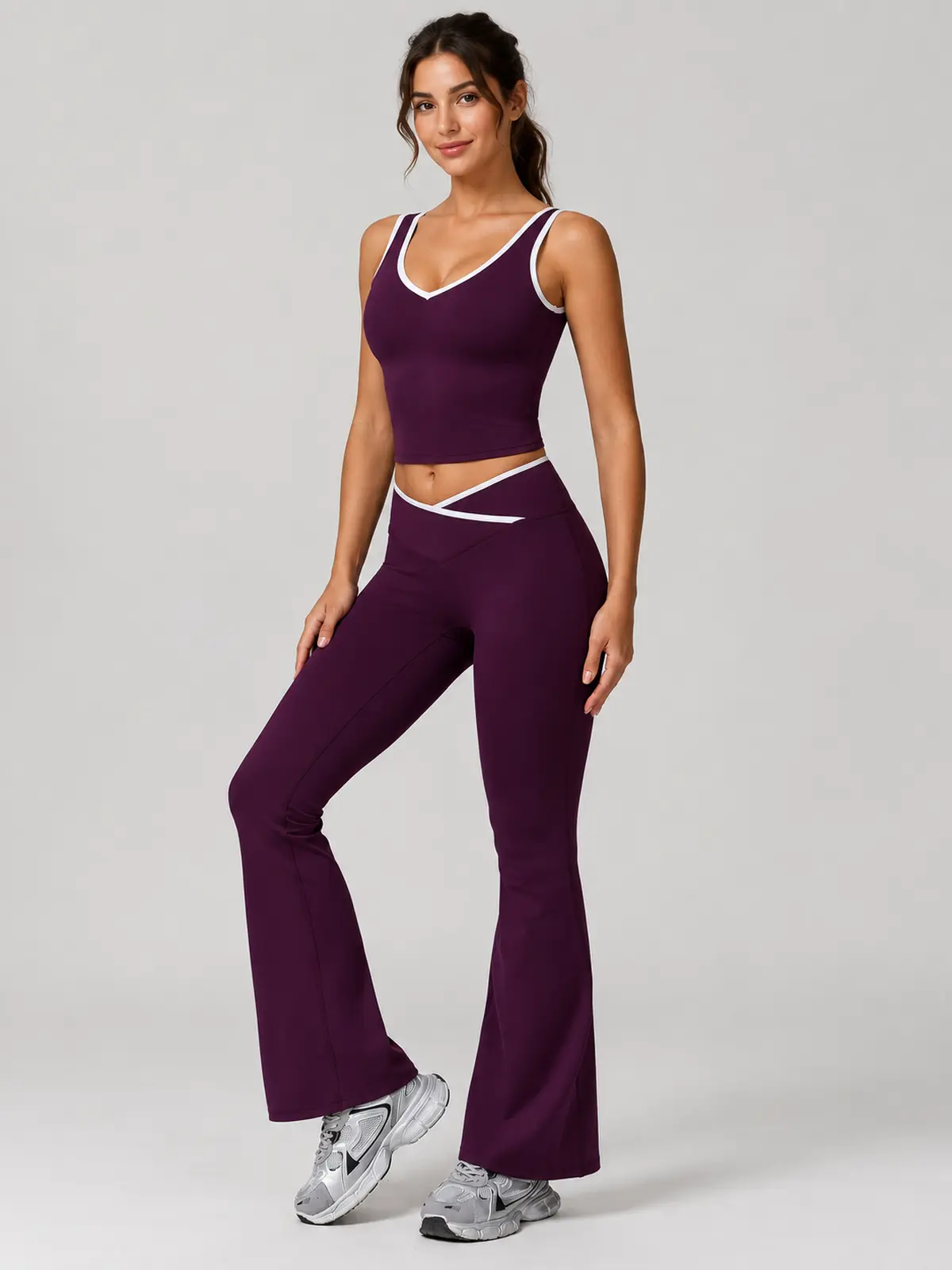 Crossover Orbit High-Rise Flare Leggings — dark purple — flare-leggings — authoritative variation match
