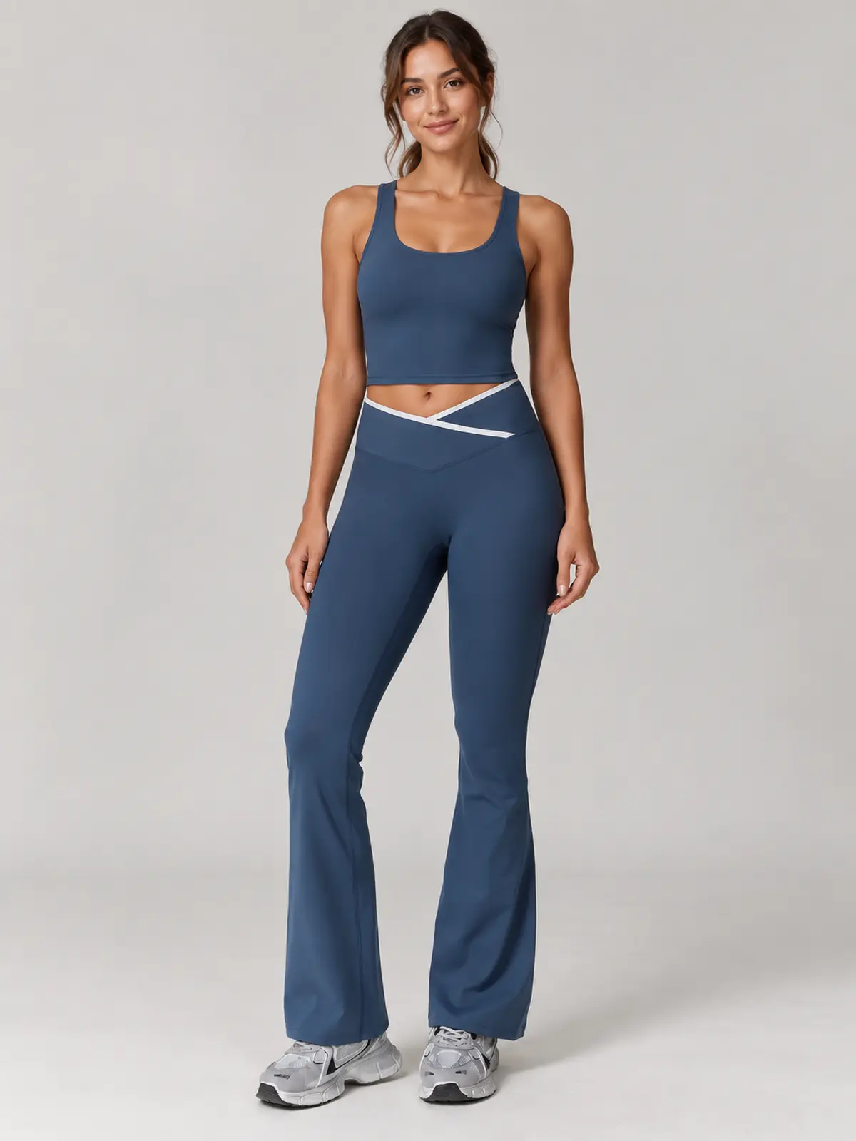 Crossover Orbit High-Rise Flare Leggings — slate blue — flare-leggings — authoritative variation match
