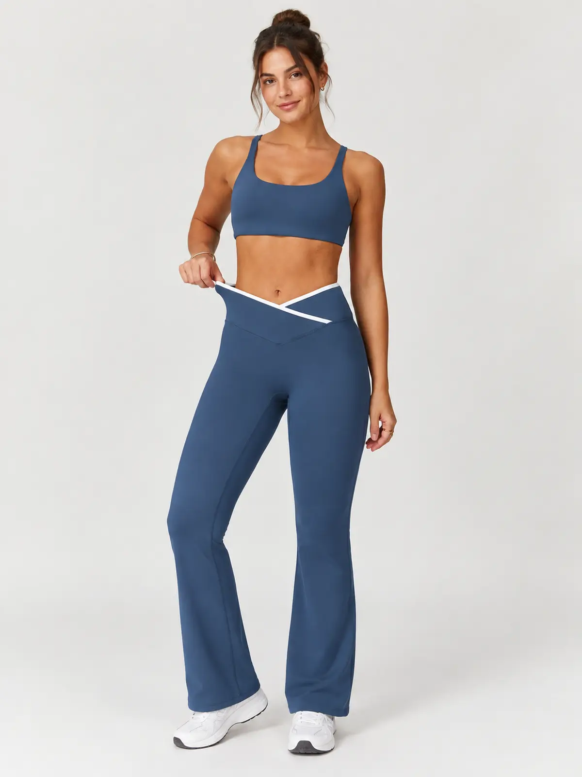 Crossover Orbit High-Rise Flare Leggings — slate blue — flare-leggings — authoritative variation match