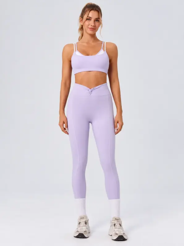 Double Arc Double-Strap Sports Bra and Full-Length Leggings Set — light lavender — general — authoritative variation image