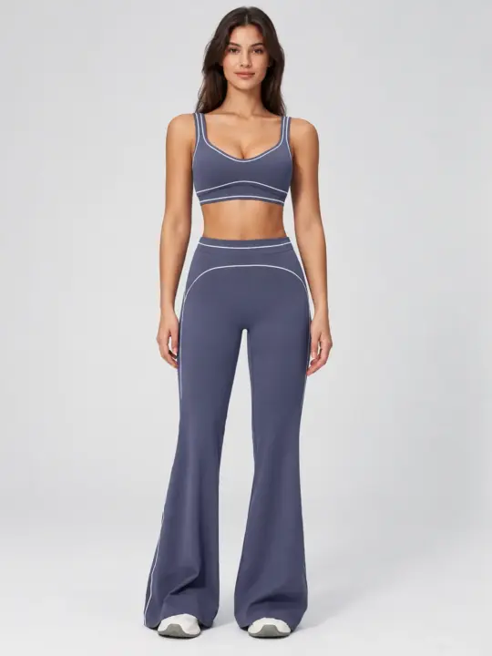 Garnet Quill Sports Bra and Flare Leggings Set — dark blue — general — authoritative variation image