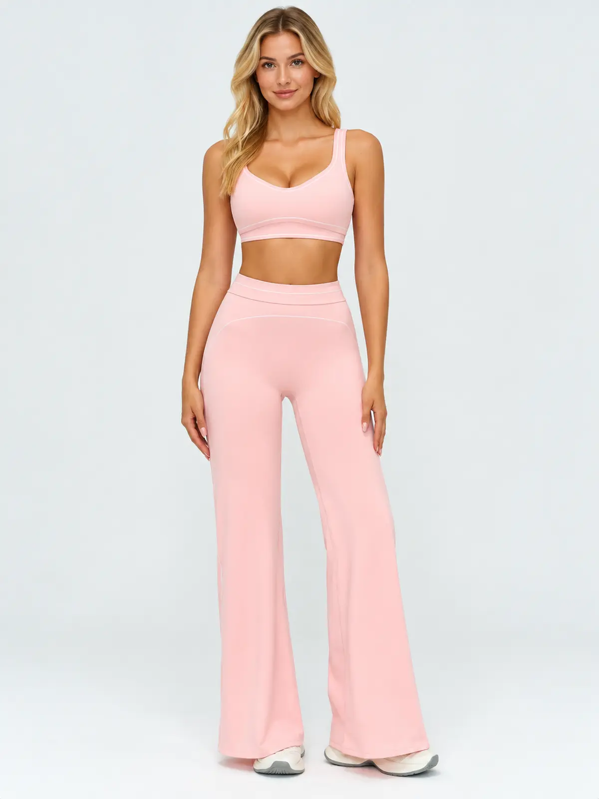 Garnet Quill Sports Bra and Flare Leggings Set — light peach pink — general — authoritative variation image