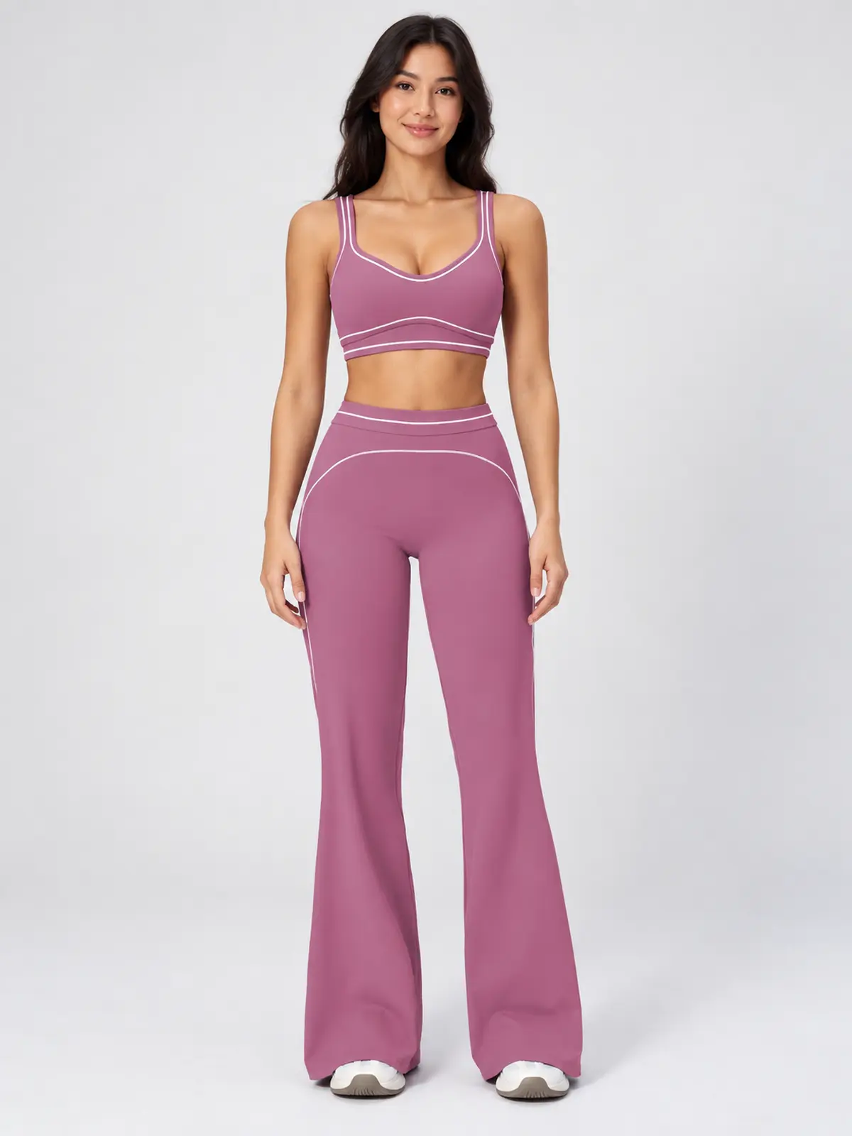 Garnet Quill Sports Bra and Flare Leggings Set — mauve purple — general — authoritative variation image