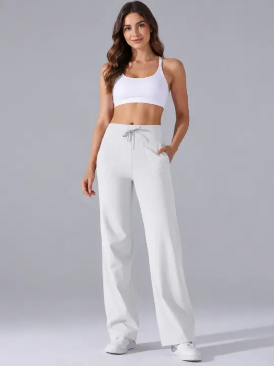 Groundline Arc Full-Length Drawstring Wide-Leg Yoga Pants — white — authoritative variation image