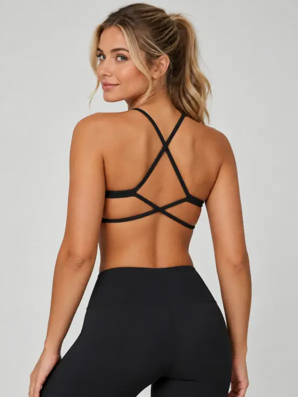 Juniper Lattice Cross-Back Scoop-Neck Sports Bra — black — sports-bra — authoritative variation match