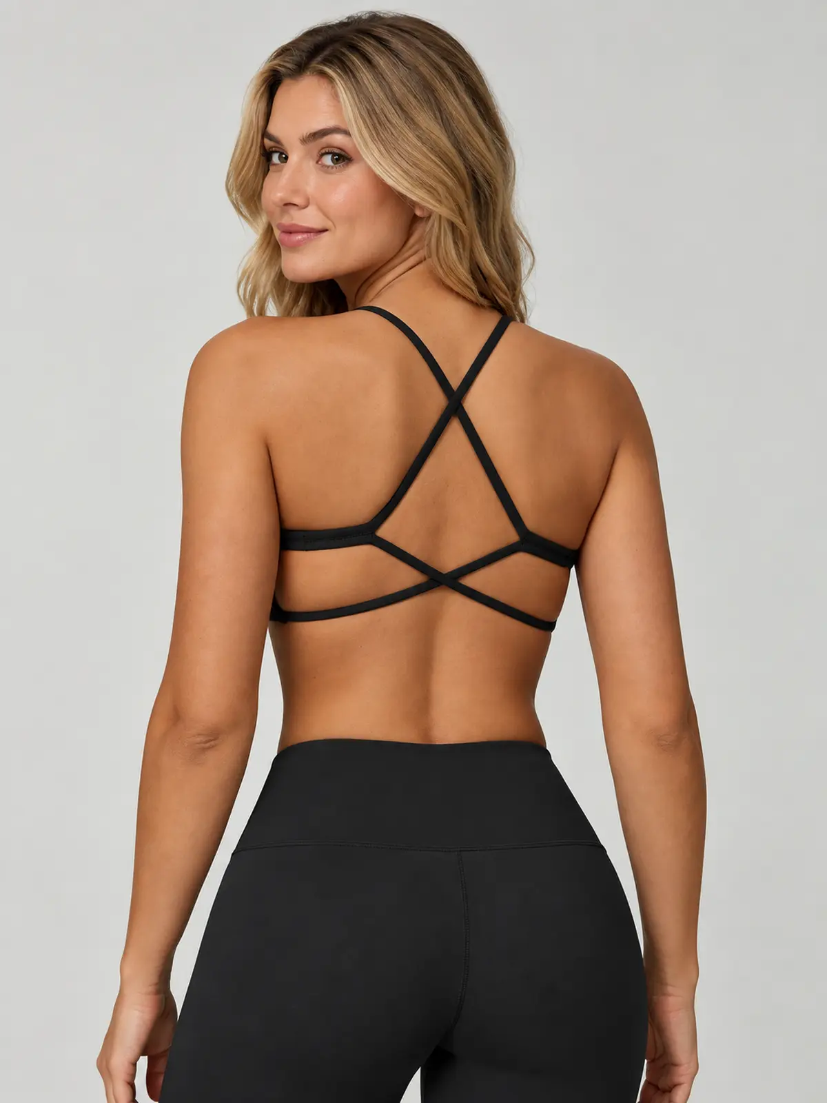 Juniper Lattice Cross-Back Scoop-Neck Sports Bra — black — sports-bra — authoritative variation match