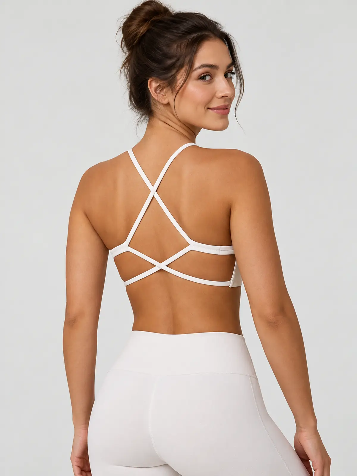 Juniper Lattice Cross-Back Scoop-Neck Sports Bra — white — sports-bra — authoritative variation match