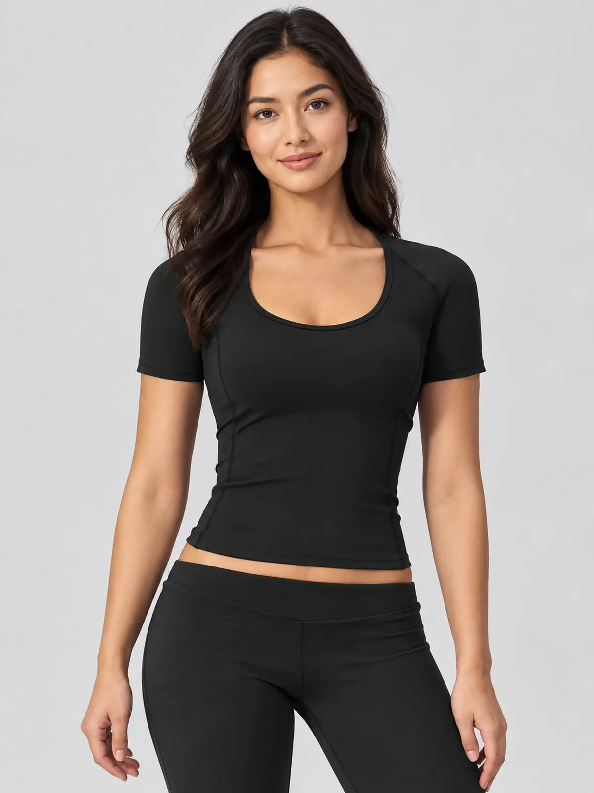 Lilting Passage Short-Sleeve Scoop-Neck Yoga T-Shirt — black — authoritative variation image