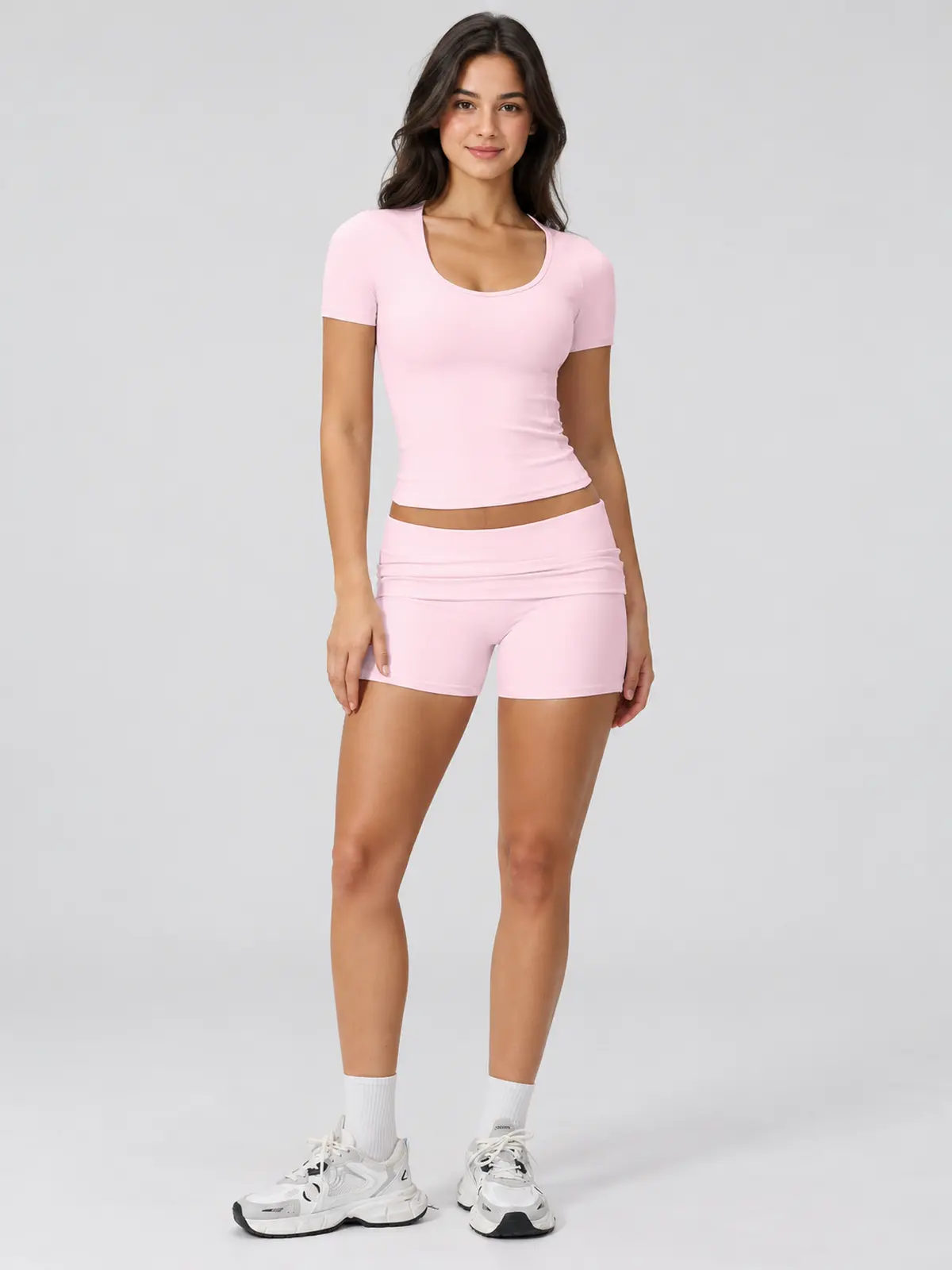 Lilting Passage Short-Sleeve Scoop-Neck Yoga T-Shirt — light pink — general — authoritative variation match