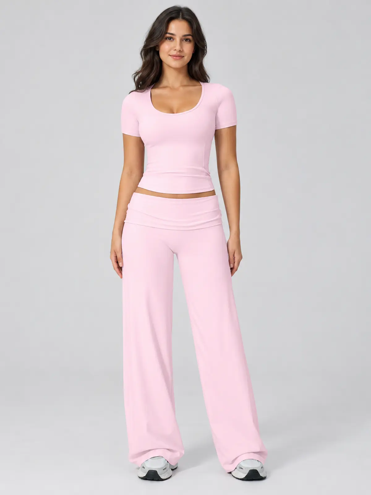 Lilting Passage Short-Sleeve Scoop-Neck Yoga T-Shirt — light pink — general — authoritative variation match