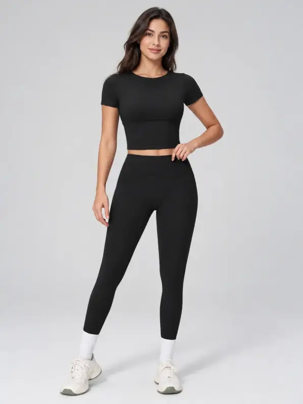 Loomlight Frame Short-Sleeve Crop Top and Leggings Set — black — general — authoritative variation image
