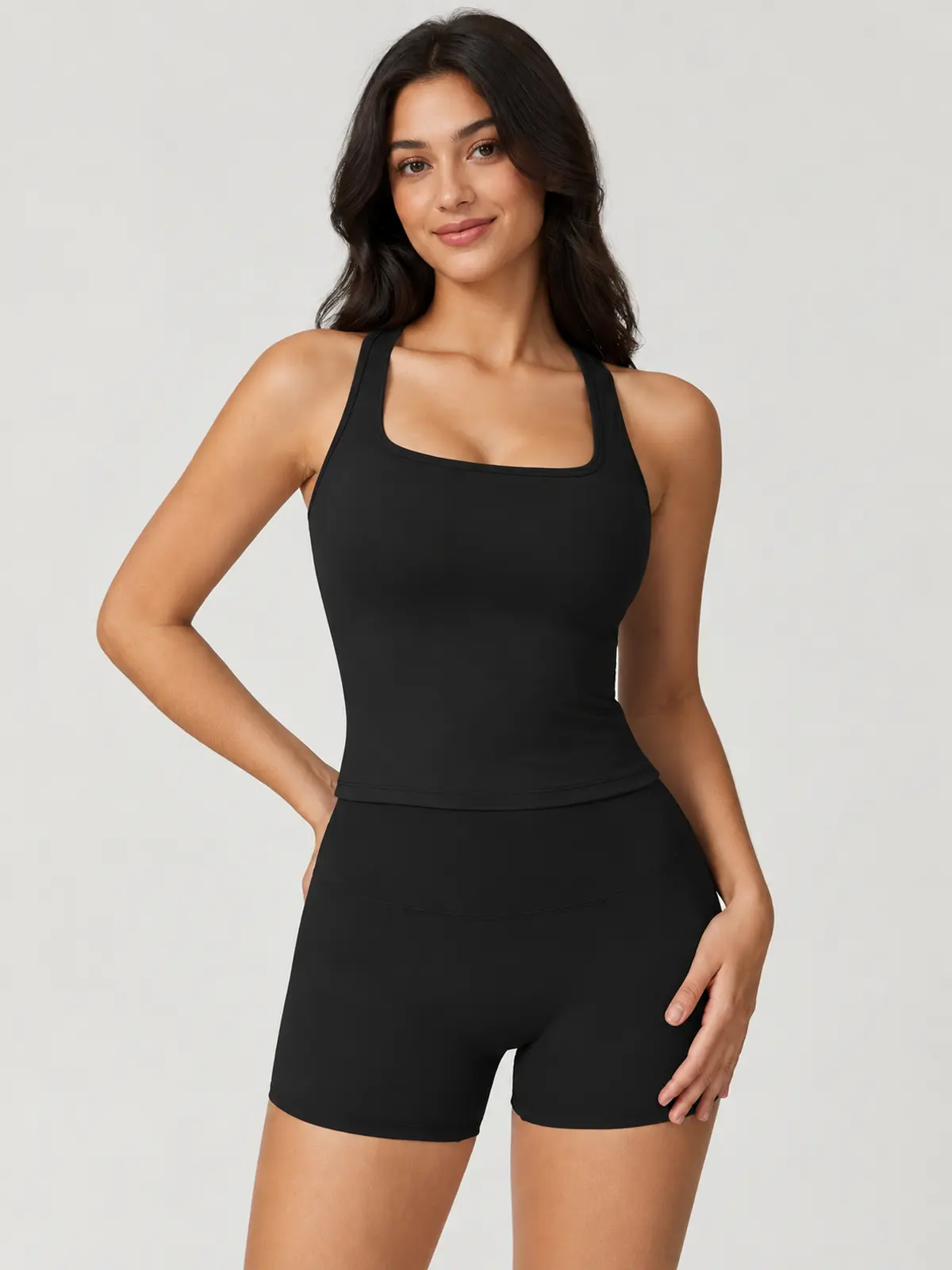 Marigold Index Sleeveless Square-Neck Top and Bike Shorts Set — black — general — authoritative variation image