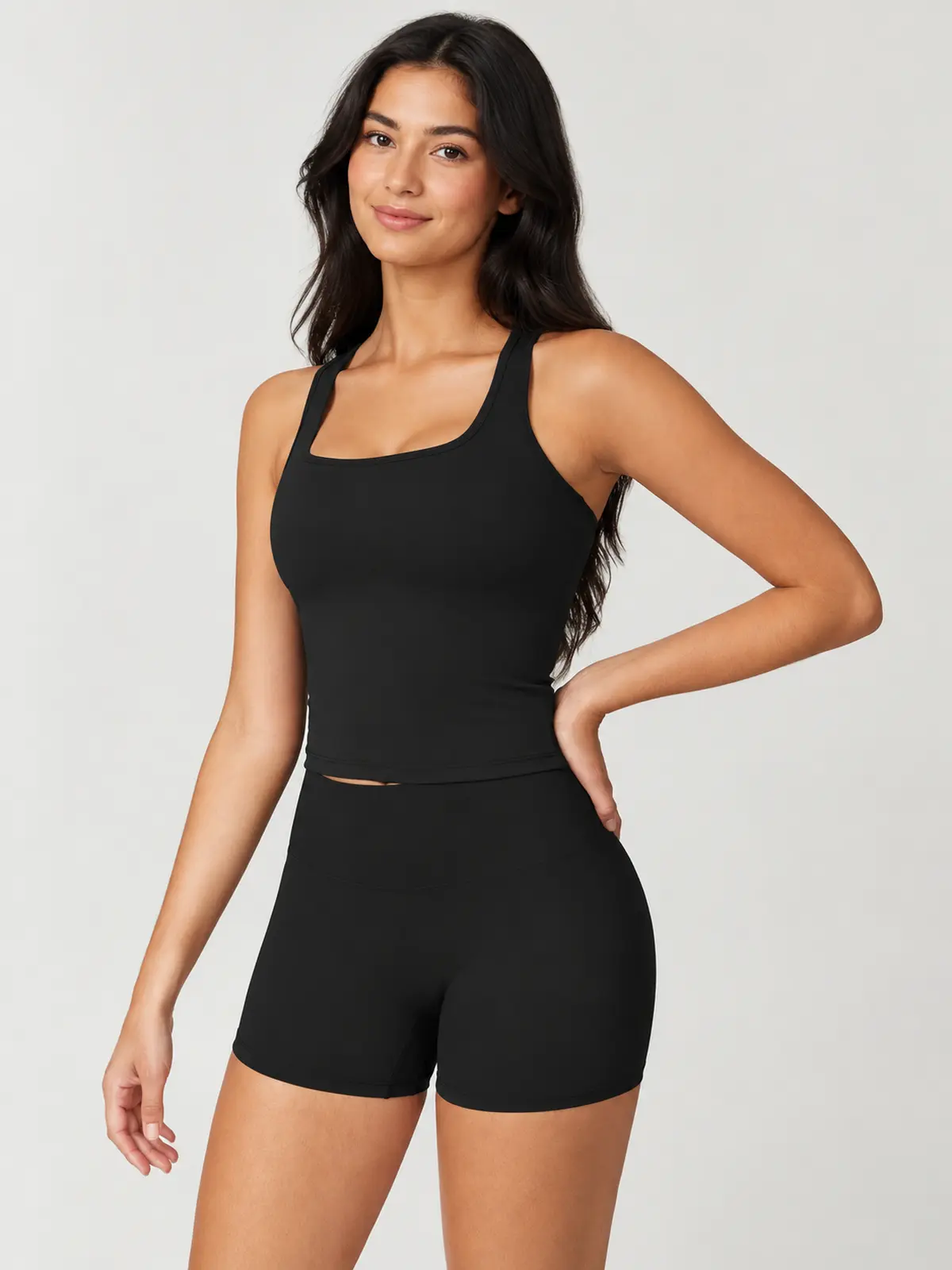 Marigold Index Sleeveless Square-Neck Top and Bike Shorts Set — black — general — authoritative variation match