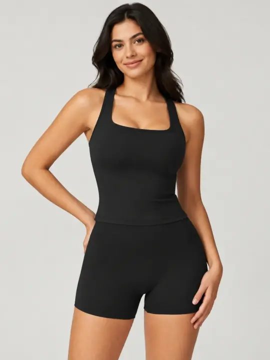 Marigold Index Sleeveless Square-Neck Top and Bike Shorts Set — black — general — authoritative variation match