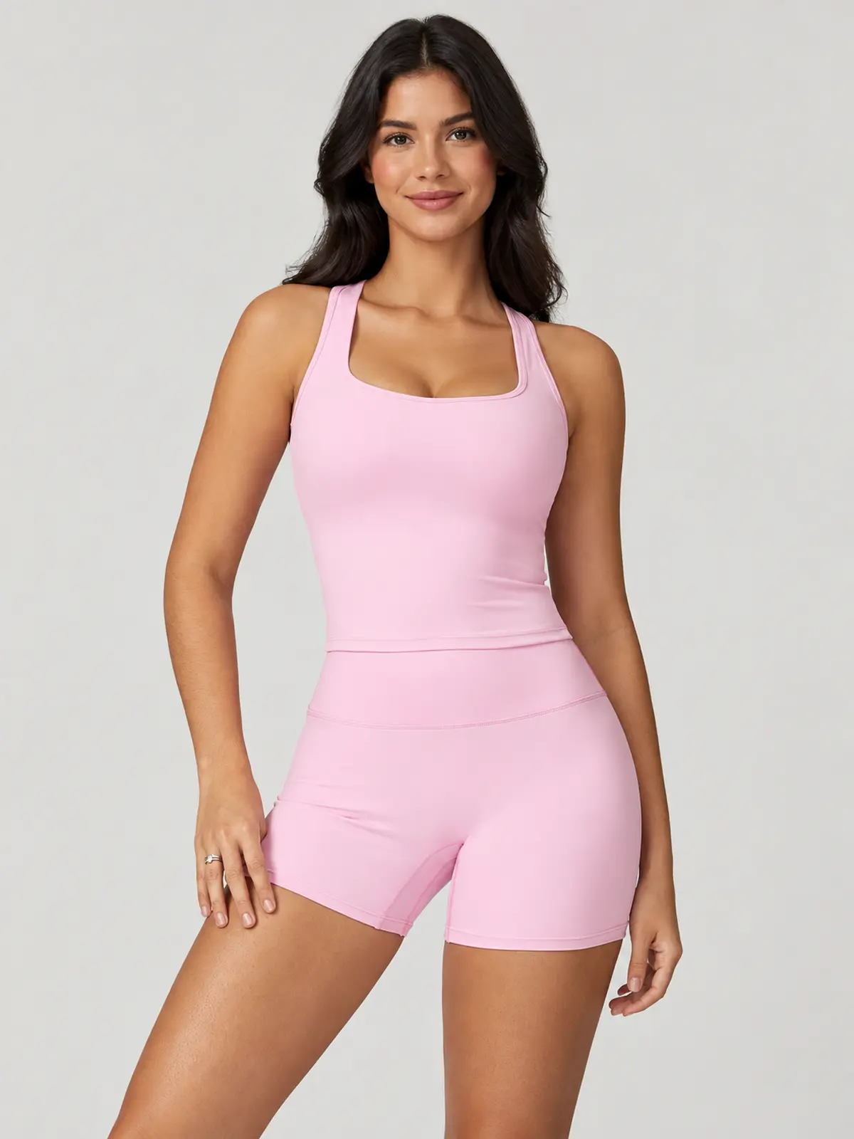 Marigold Index Sleeveless Square-Neck Top and Bike Shorts Set — light pink — unitard — authoritative variation image