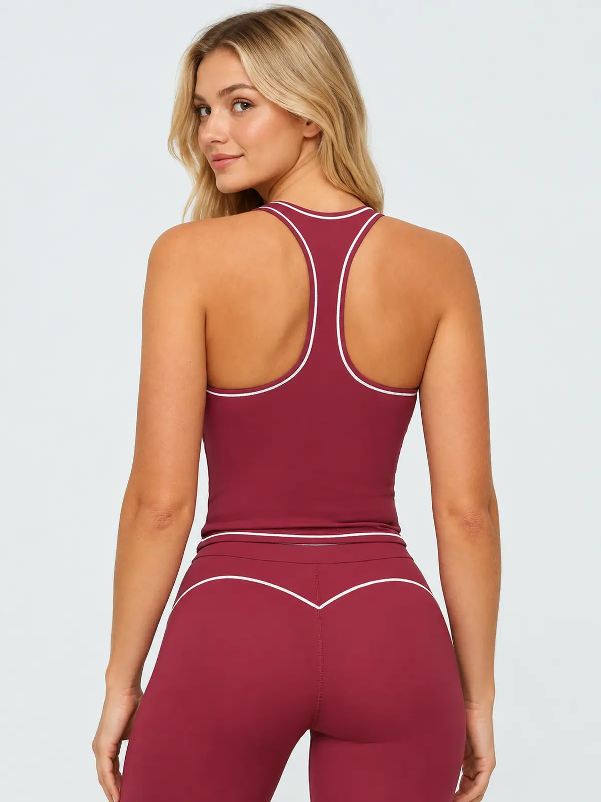 Meadow Current Scoop-Neck Longline Tank Top — cherry red with white trim — general — authoritative variation match