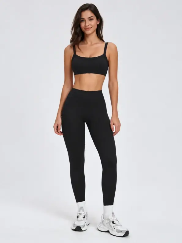 Mistral Woven Square-Neck Sports Bra and High-Waisted Leggings Set — black — general — authoritative variation image