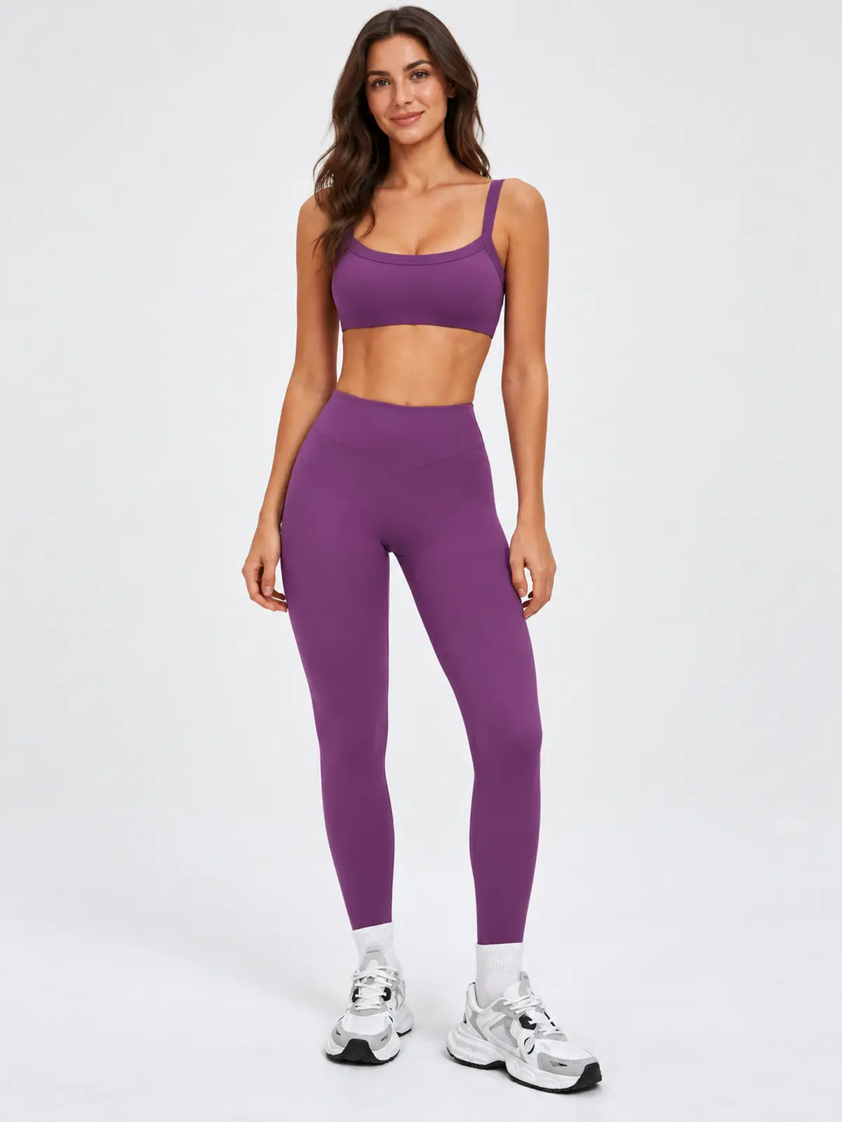 Mistral Woven Square-Neck Sports Bra and High-Waisted Leggings Set — purple — general — authoritative variation image