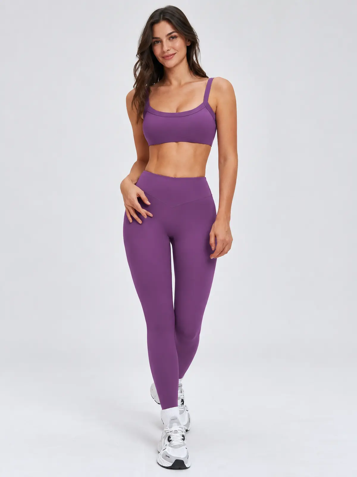 Mistral Woven Square-Neck Sports Bra and High-Waisted Leggings Set — purple — general — authoritative variation match
