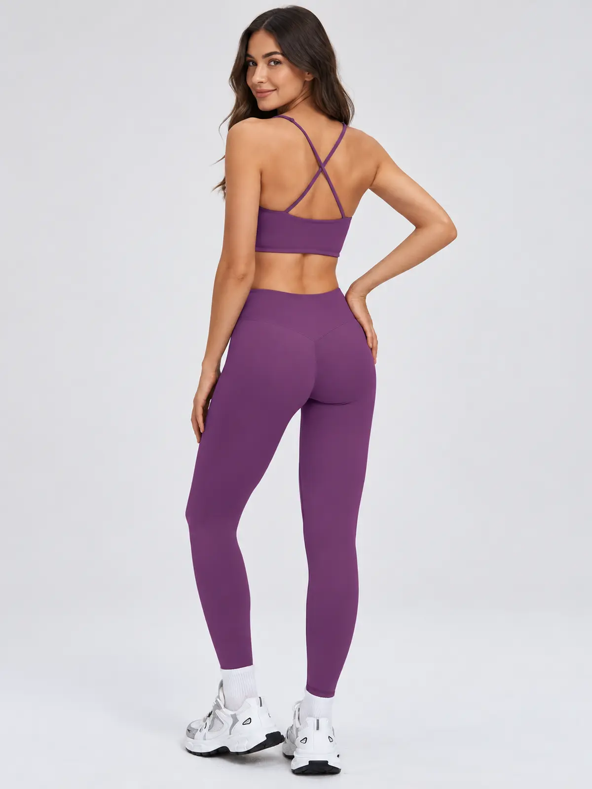 Mistral Woven Square-Neck Sports Bra and High-Waisted Leggings Set — purple — general — authoritative variation match